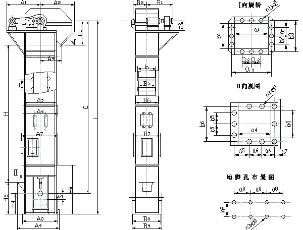 HL環鏈斗式提升機外形圖 HL環鏈斗式提升機外形圖